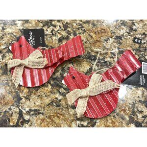 Cardinal Red‎ Bird Metal Christmas Holiday Ornament NEW Rustic Farm Set Of 2